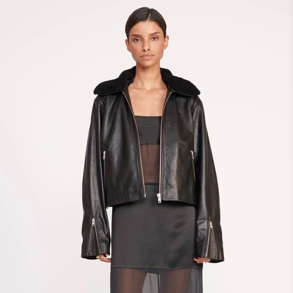 STAUD Lenora Black Leather Jacket - size Small - Picture 3 of 9
